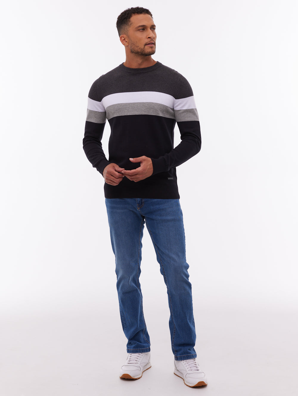 Jayani Black BK001 Knit Crews Striped Colourblock Shot 1