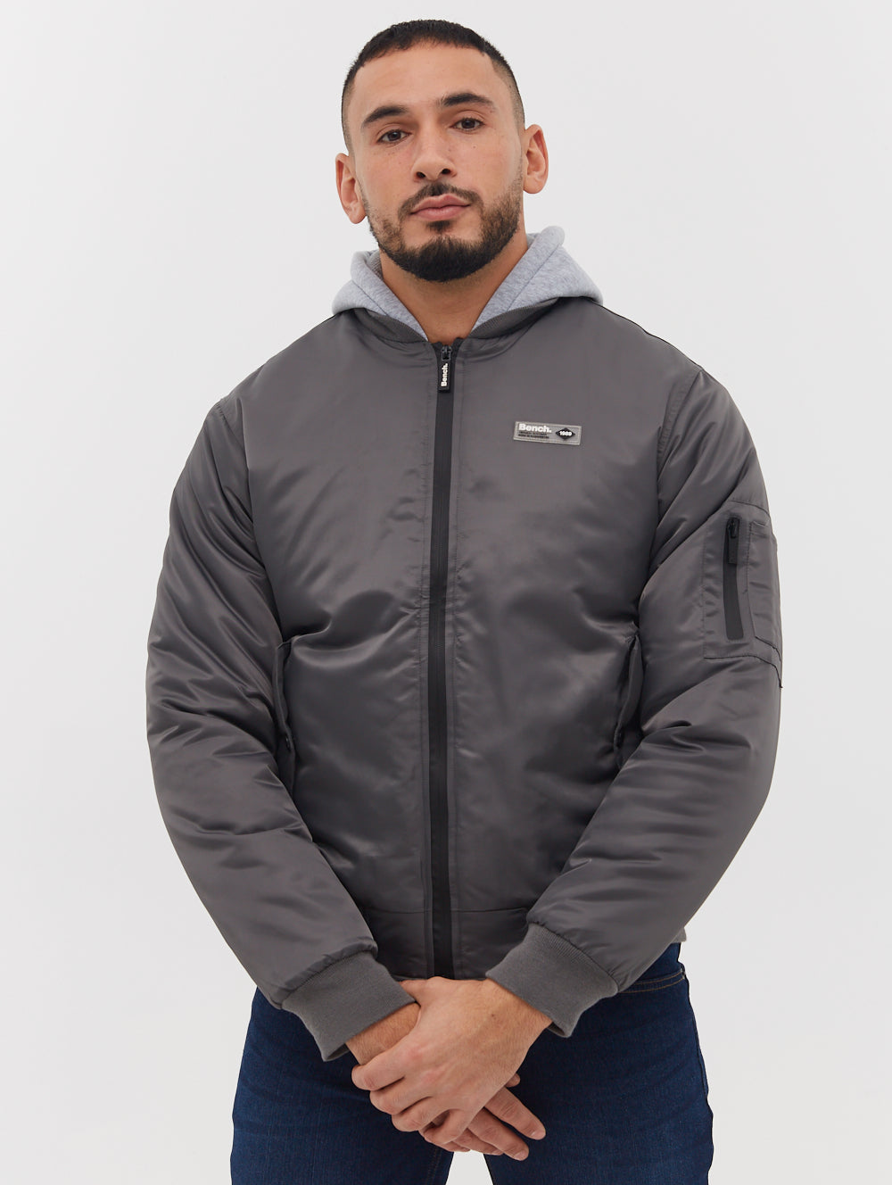 Bomper Fleece Hood Bomber Jacket - Grey