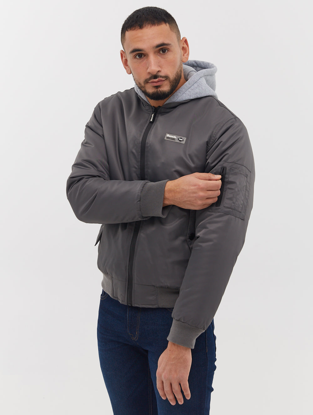 Bomper Fleece Hood Bomber Jacket - Grey