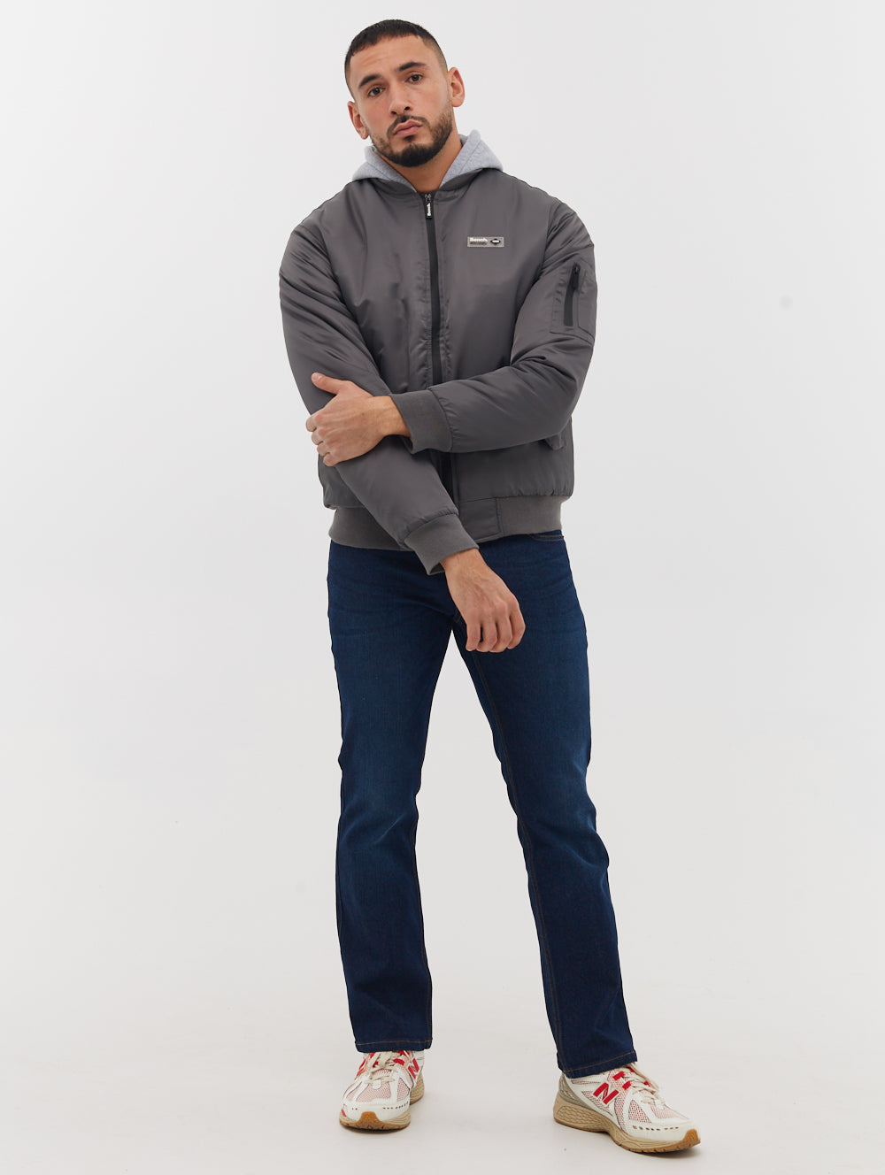 Bomper Fleece Hood Bomber Jacket - Grey