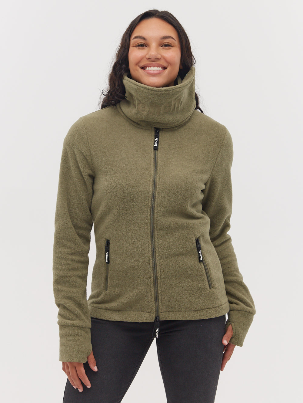 Funnel Microfleece Wrap Neck Zip-Up - Green