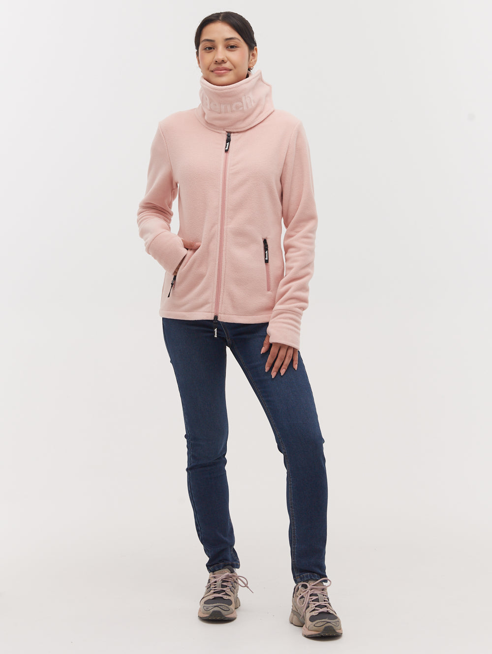 Funnel Microfleece Wrap Neck Zip-Up - Pink