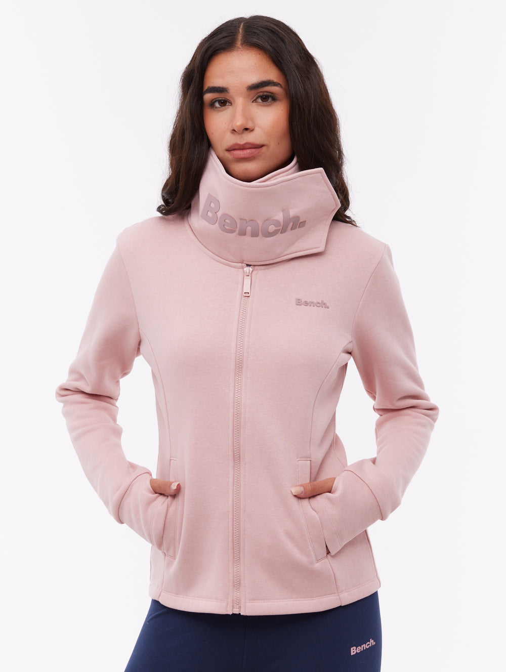 Annah Wrap Neck Zip-Up - Pink