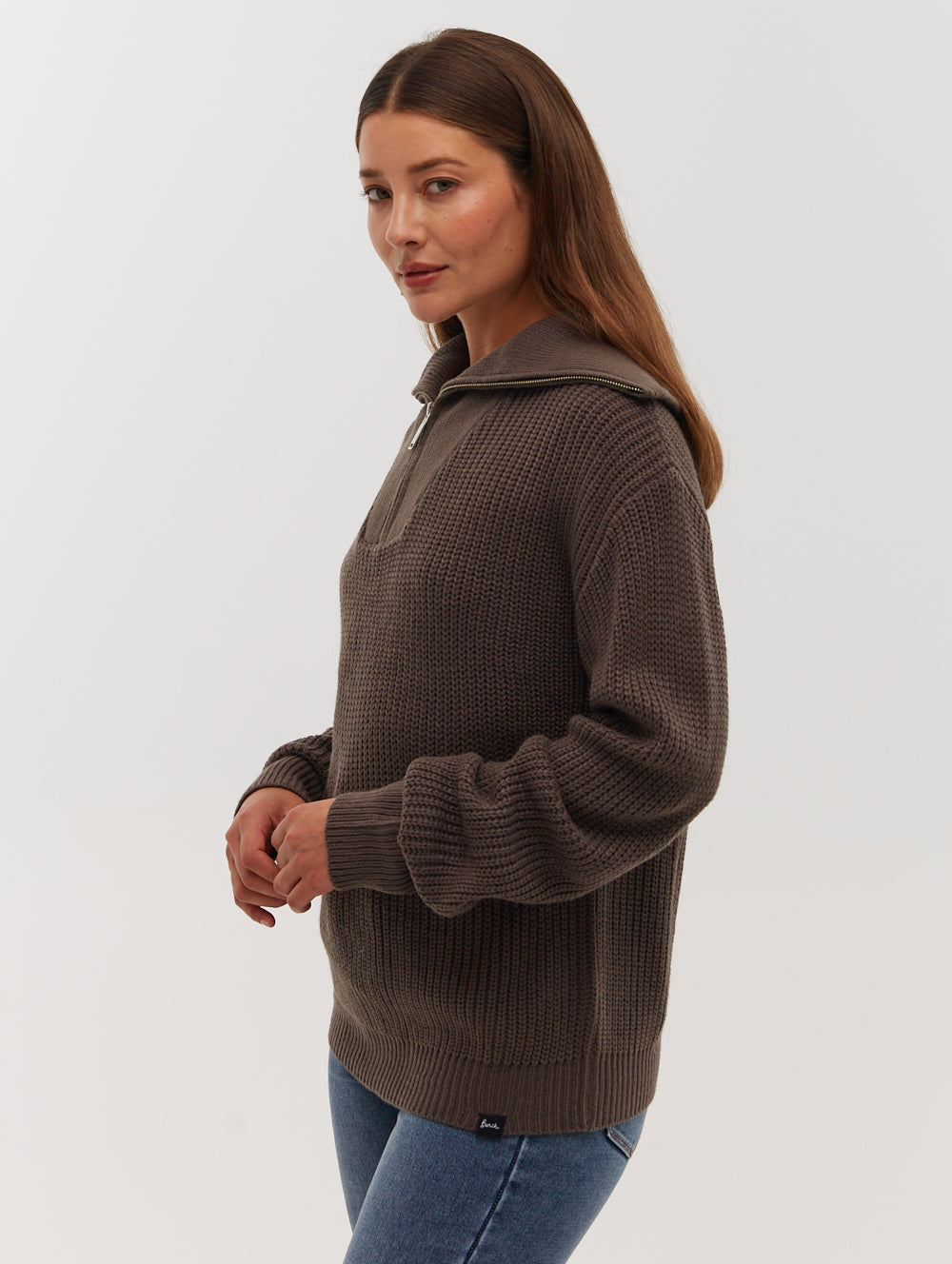 Thurynn Oversize Zippered Funnel Sweater - Grey