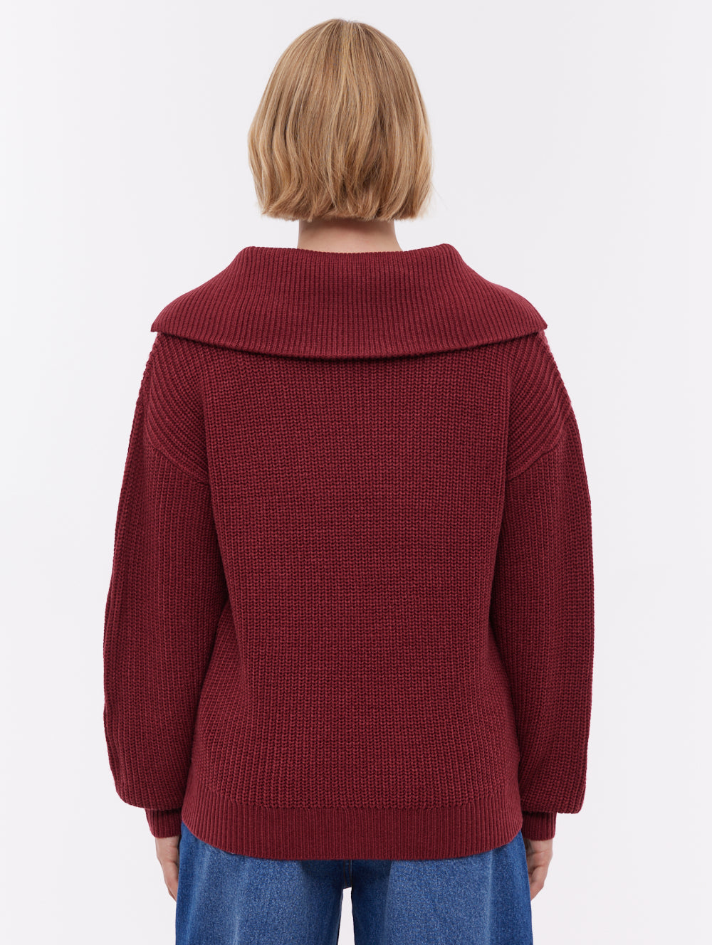 Audreena Red BU028 Knit 1/4 Zips Oversized Collar Shot 3