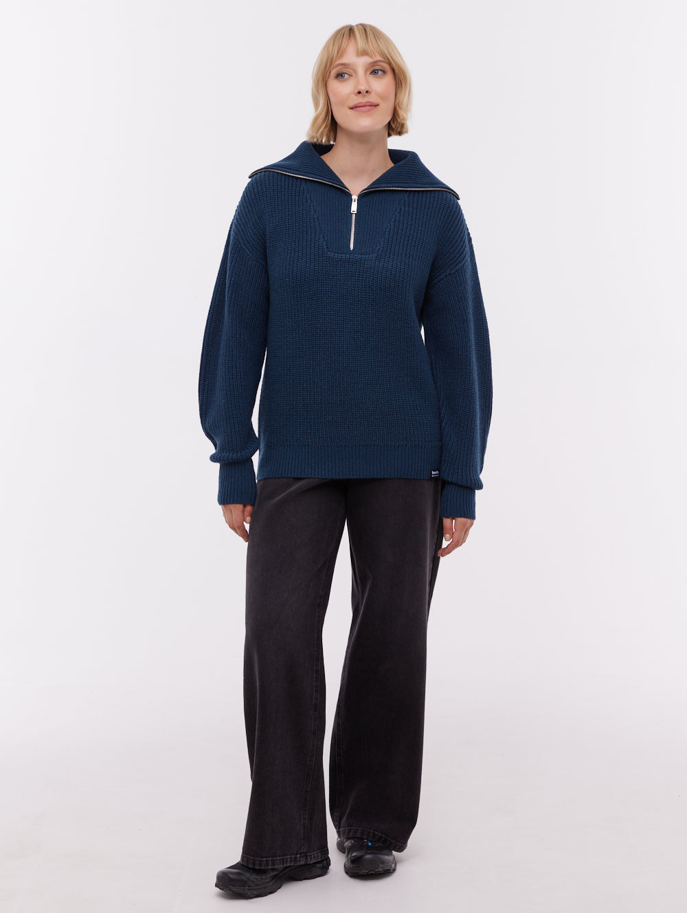 Audreena Blue NY018 Knit 1/4 Zips Oversized Collar Shot 1