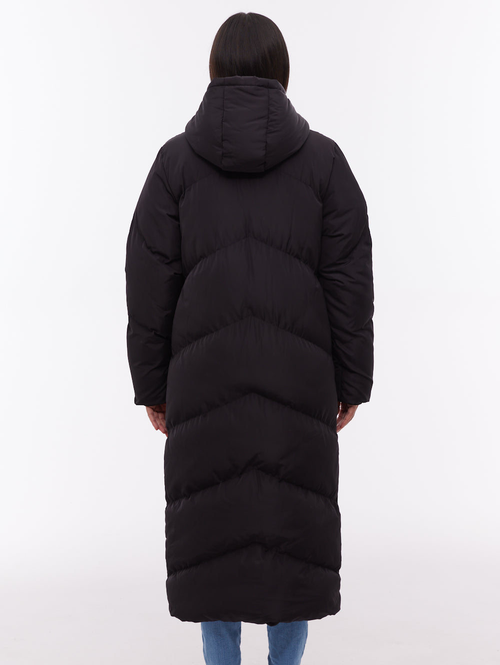 Eloraina Chevron Quilted Maxi Parka - Black