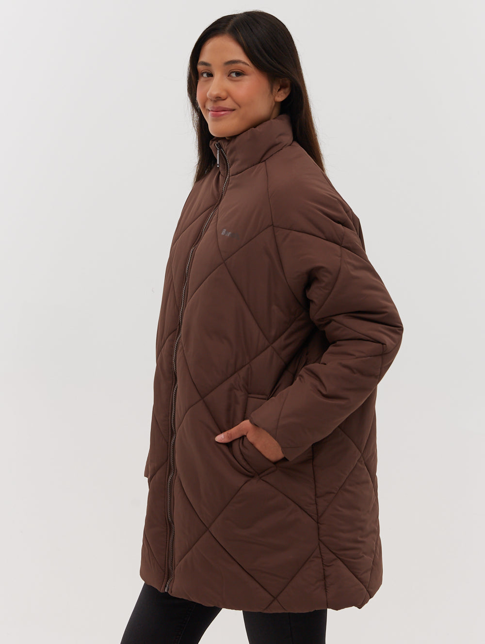 Yarah Oversize Diamond Puffer Coat - Brown
