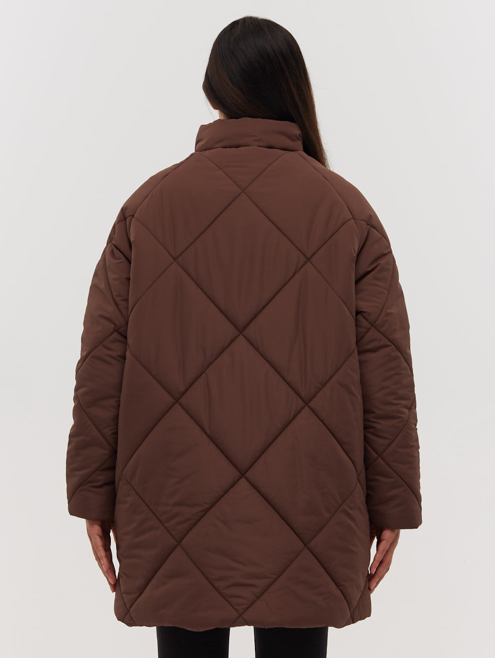 Yarah Oversize Diamond Puffer Coat - Brown