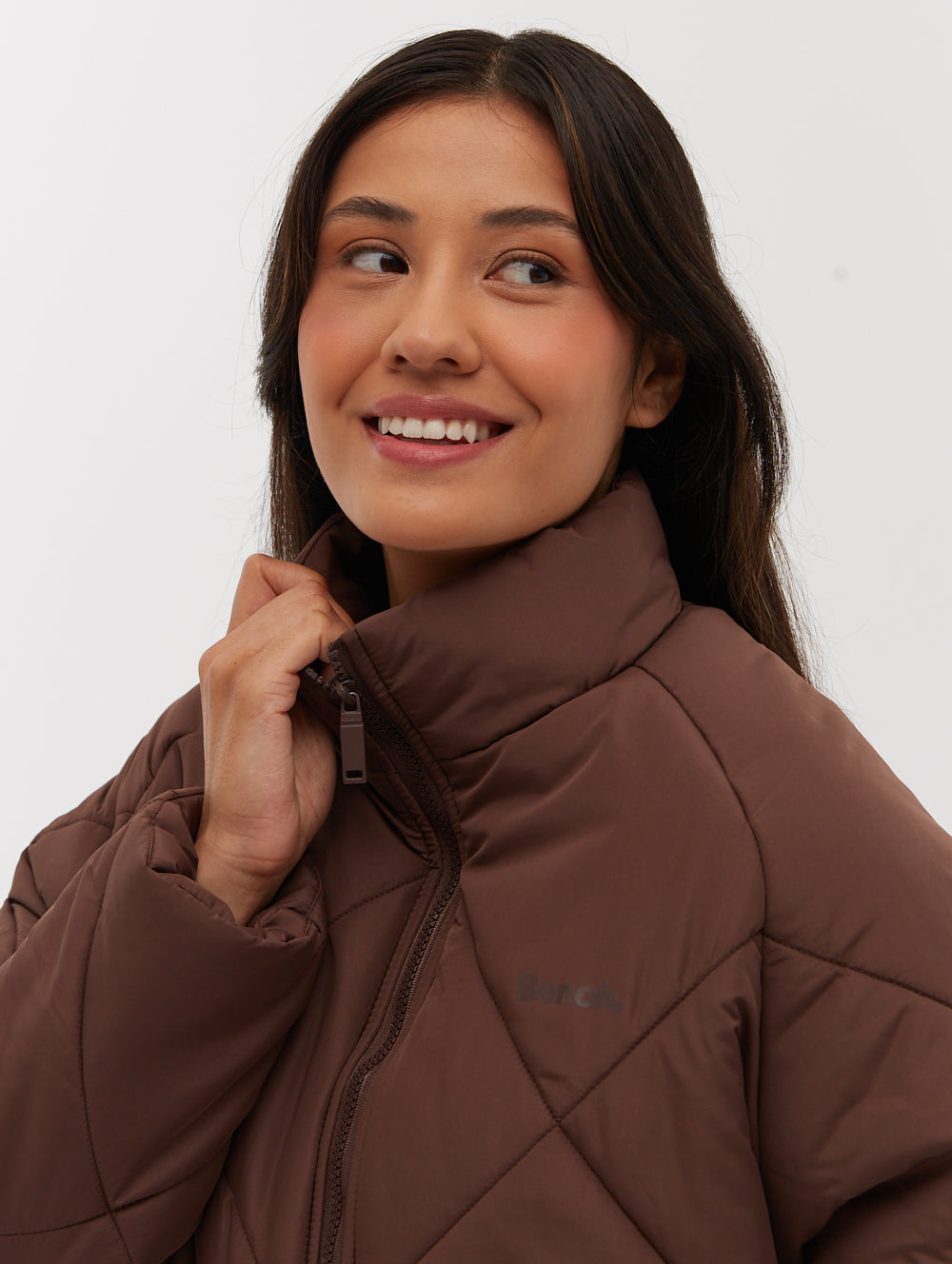 Yarah Oversize Diamond Puffer Coat - Brown