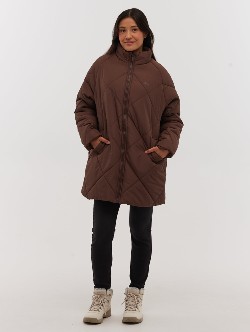Yarah Oversize Diamond Puffer Coat - Brown