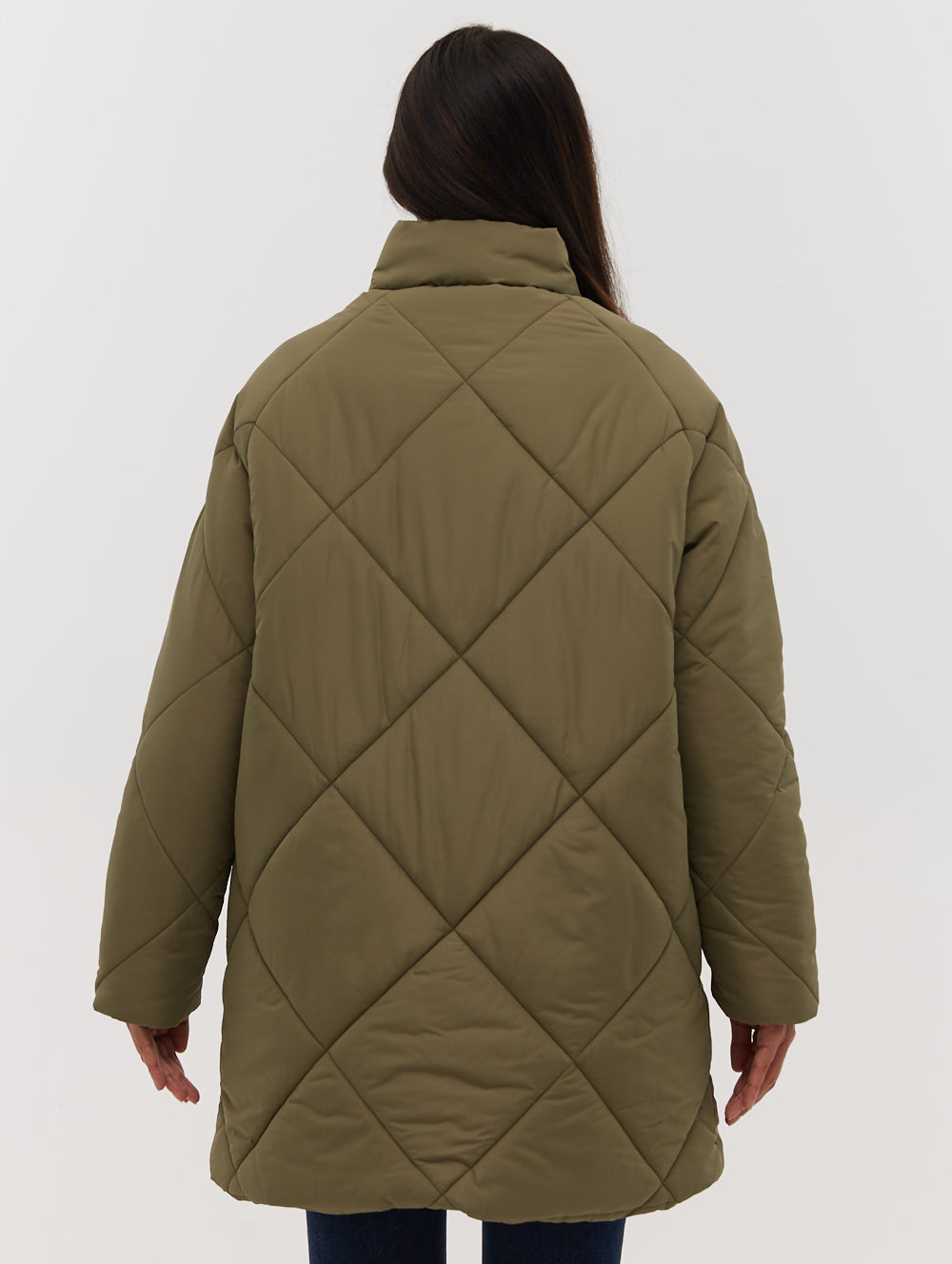 Yarah Oversize Diamond Puffer Coat - Green