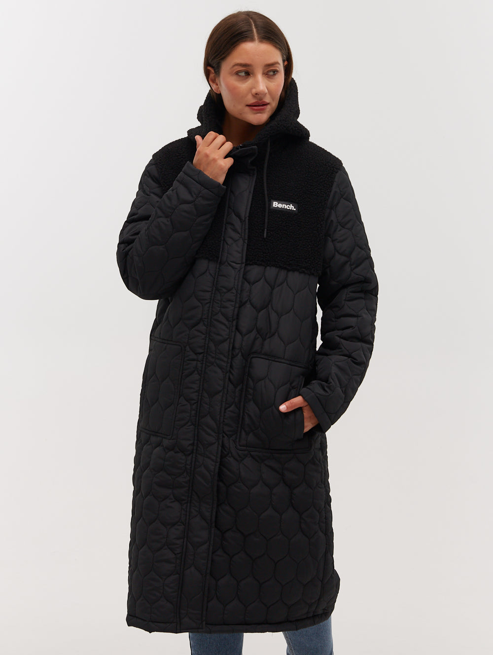 Lelah Honeycomb Quilted Longline Parka - Black