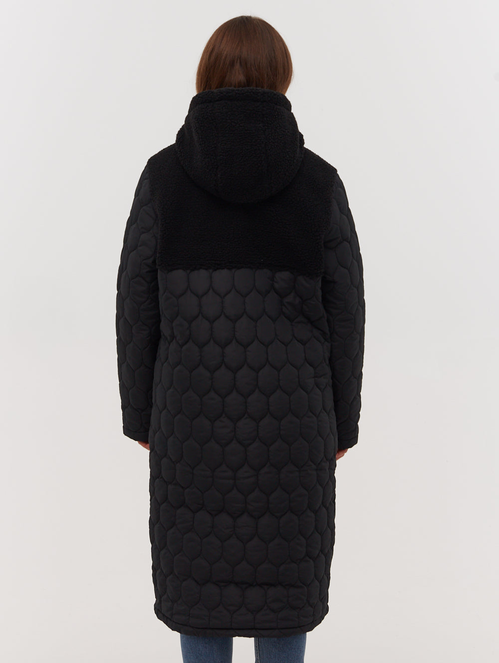 Lelah Honeycomb Quilted Longline Parka - Black