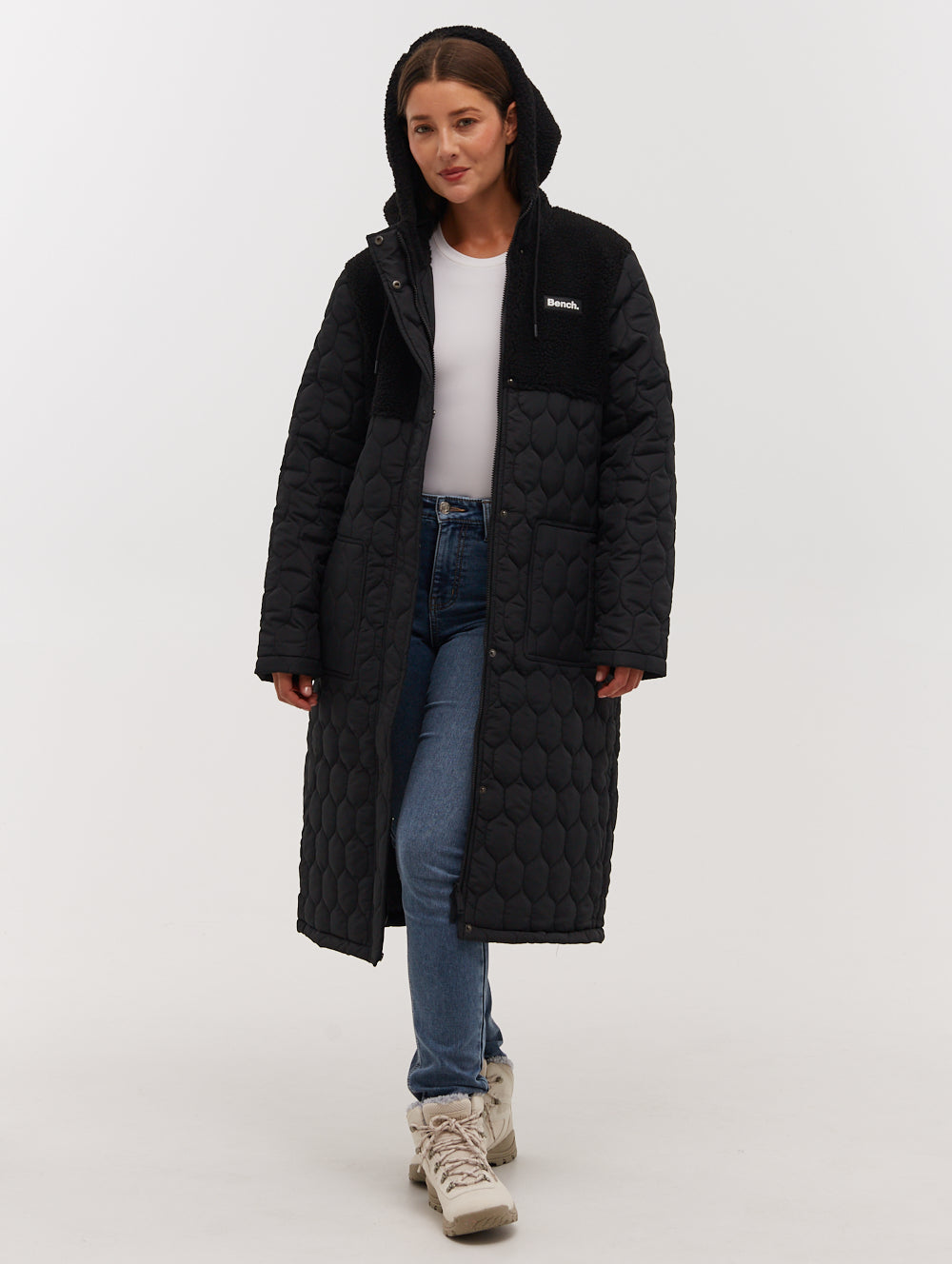 Lelah Honeycomb Quilted Longline Parka - Black