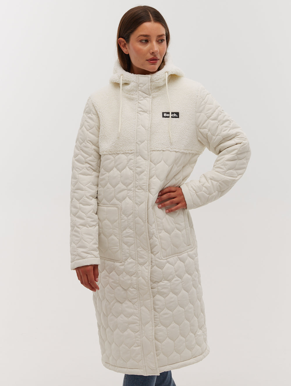 Lelah Honeycomb Quilted Longline Parka - White