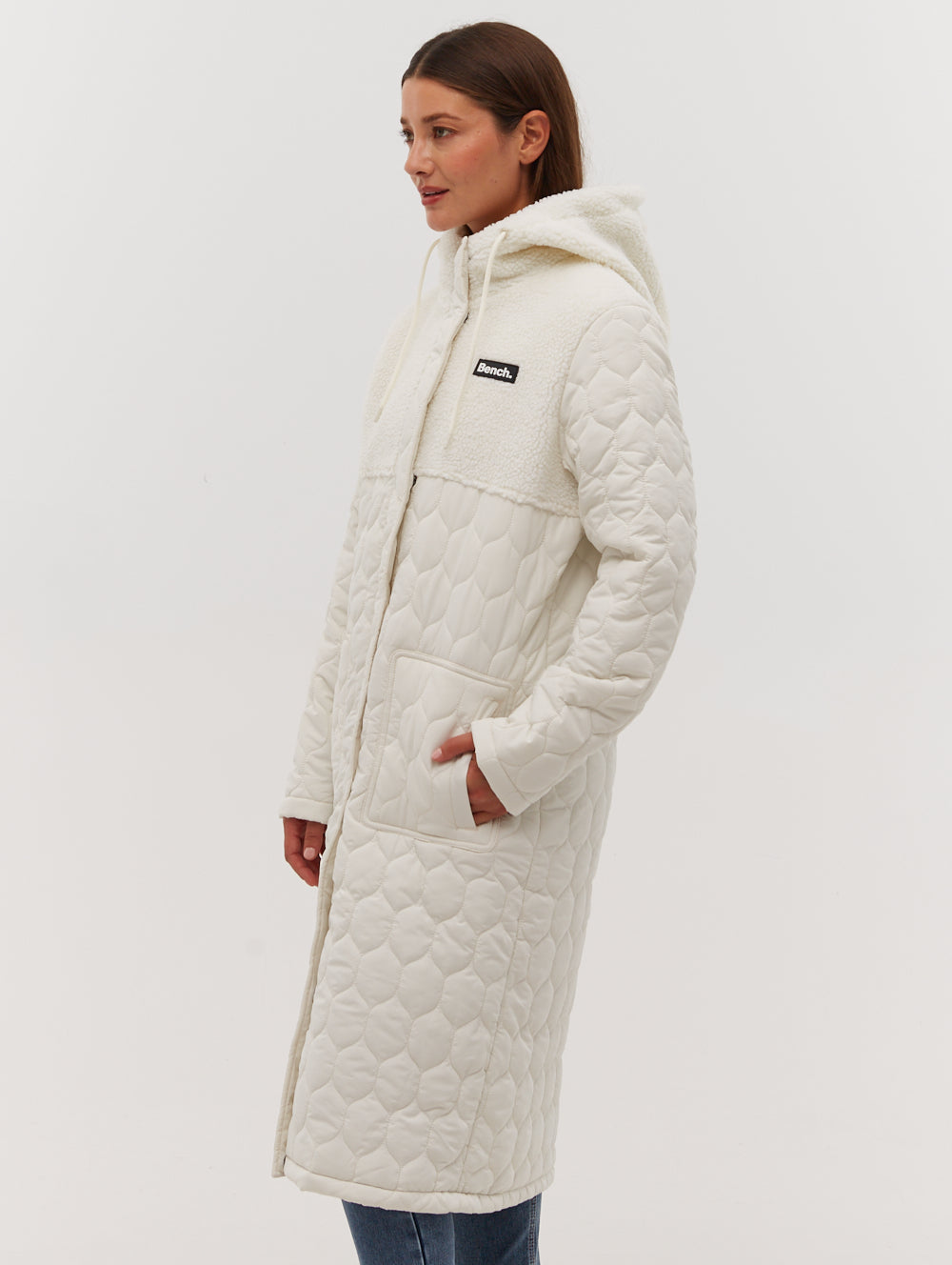 Lelah Honeycomb Quilted Longline Parka - White