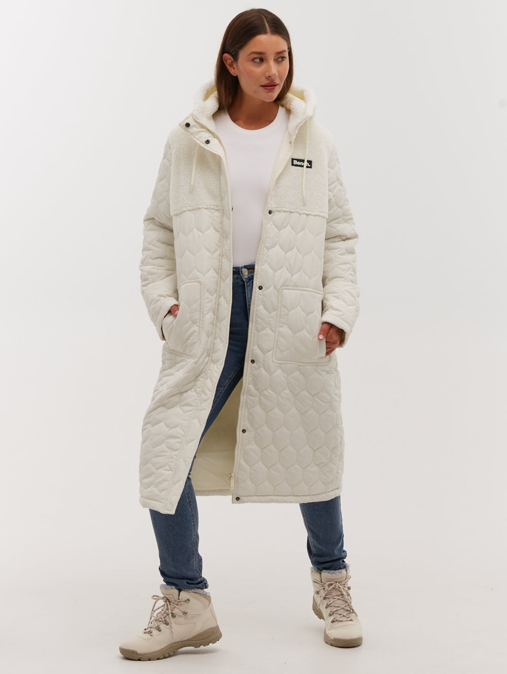 Lelah Honeycomb Quilted Longline Parka - White