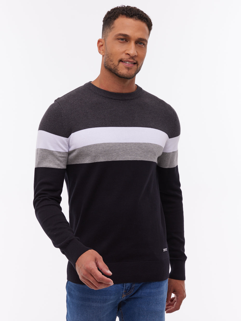 Jayani Black BK001 Knit Crews Striped Colourblock  Shot 1