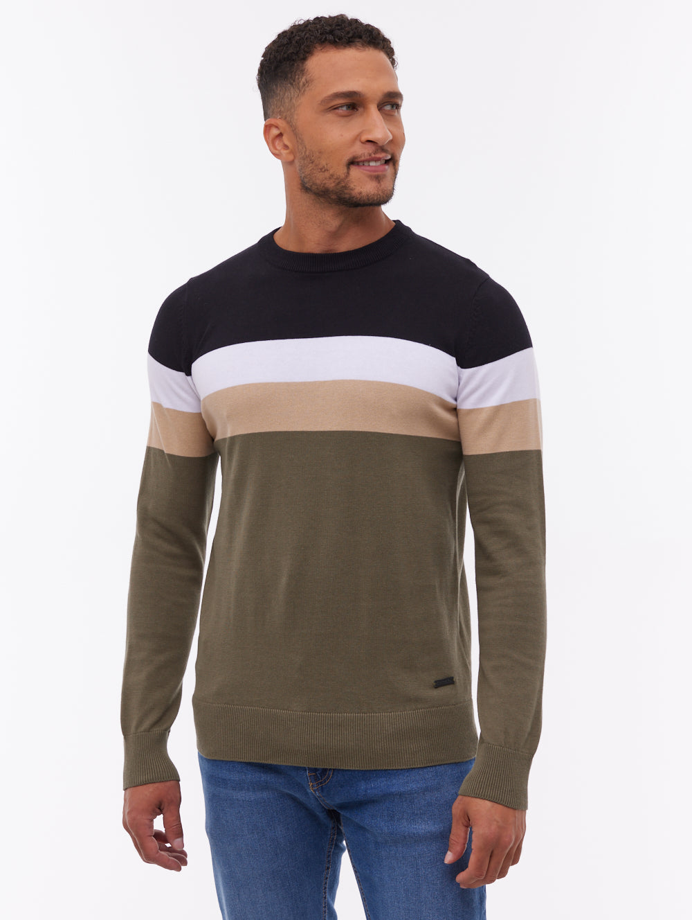 Jayani Green KH001 Knit Crews Striped Colourblock  Shot 1
