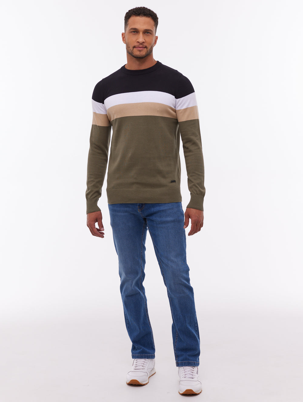 Jayani Green KH001 Knit Crews Striped Colourblock  Shot 1