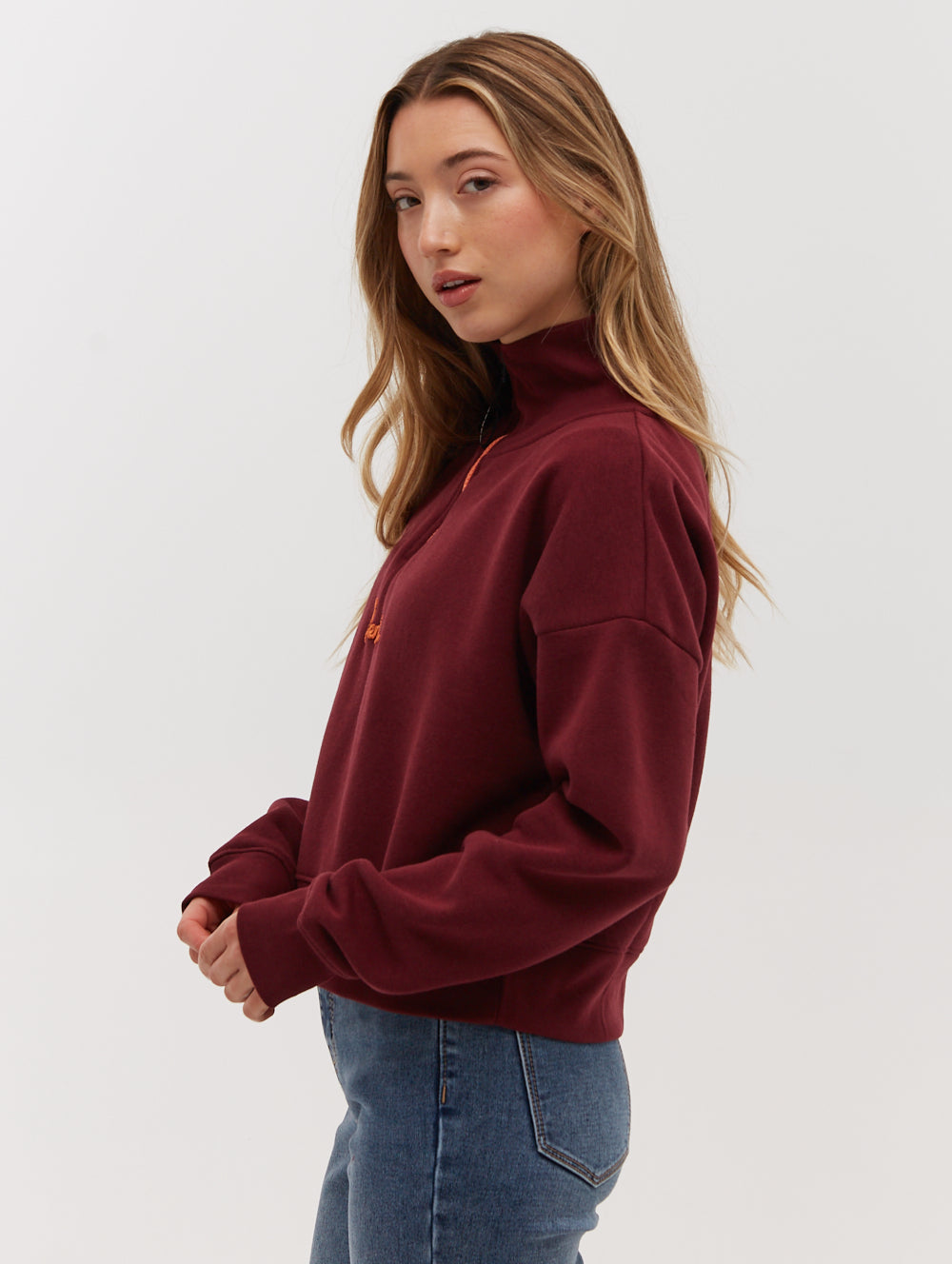 Rochelle Zip Mock Neck Crop Sweatshirt