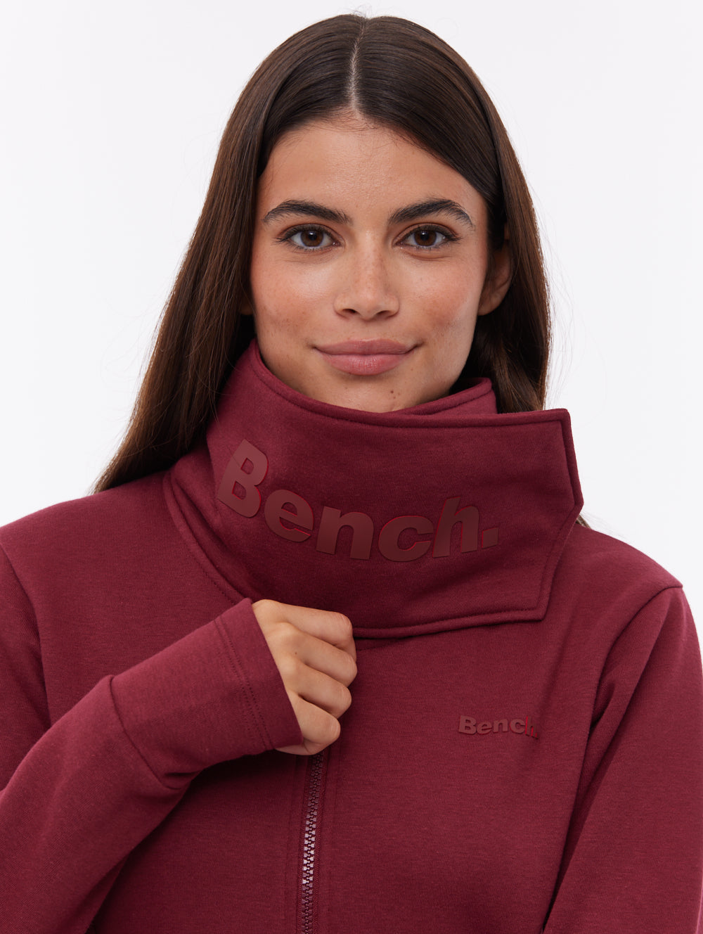 Annah Wrap Neck Zip-Up - Red