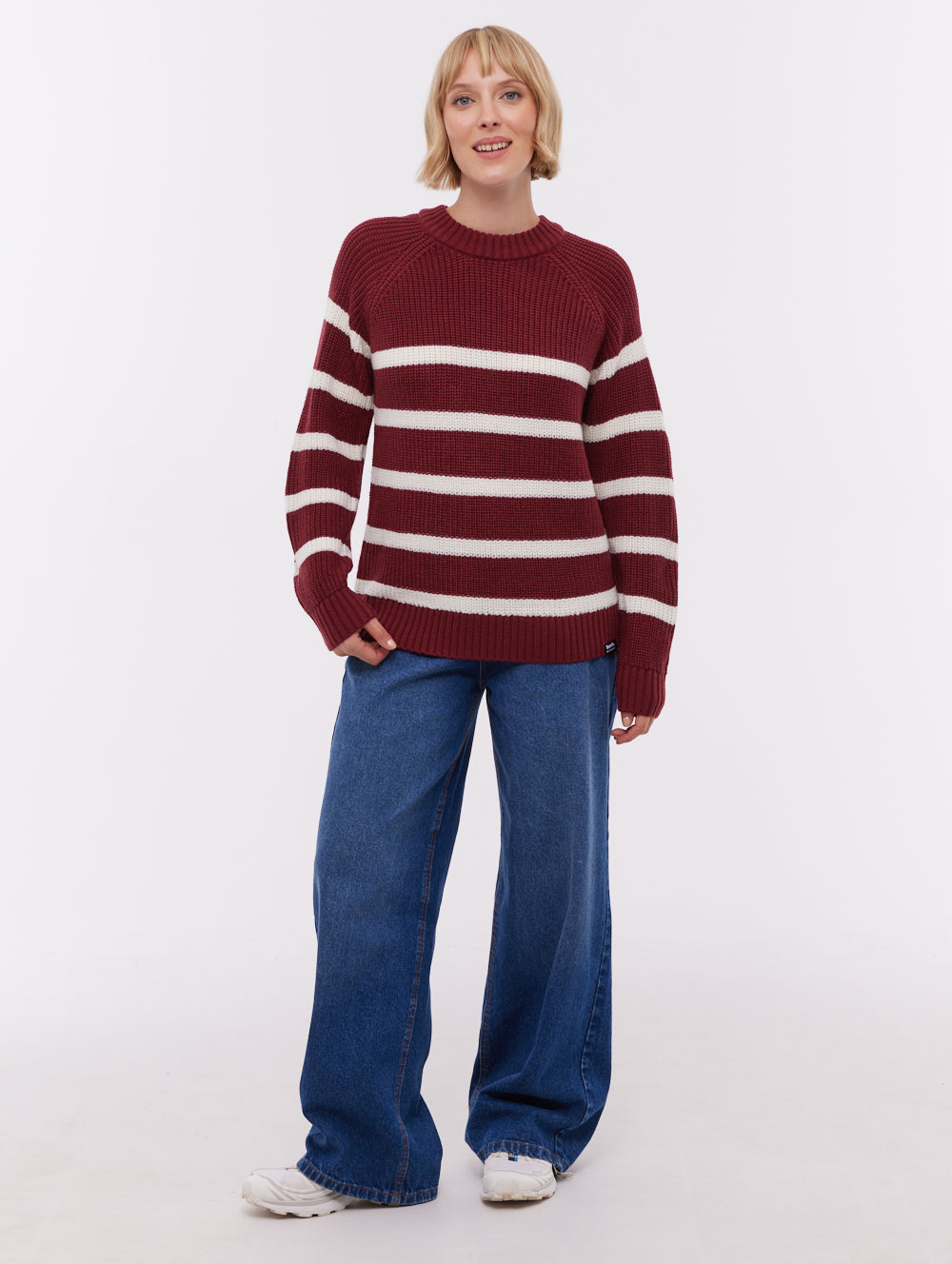 Lourine Red BU028 Knit Crews Striped Shot 1