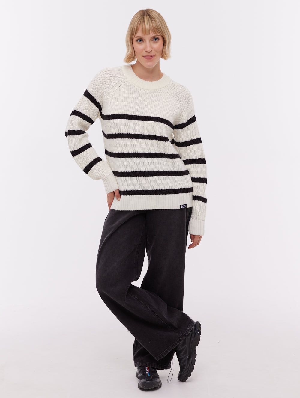 Lourine White WH007 Knit Crews Striped Shot 1