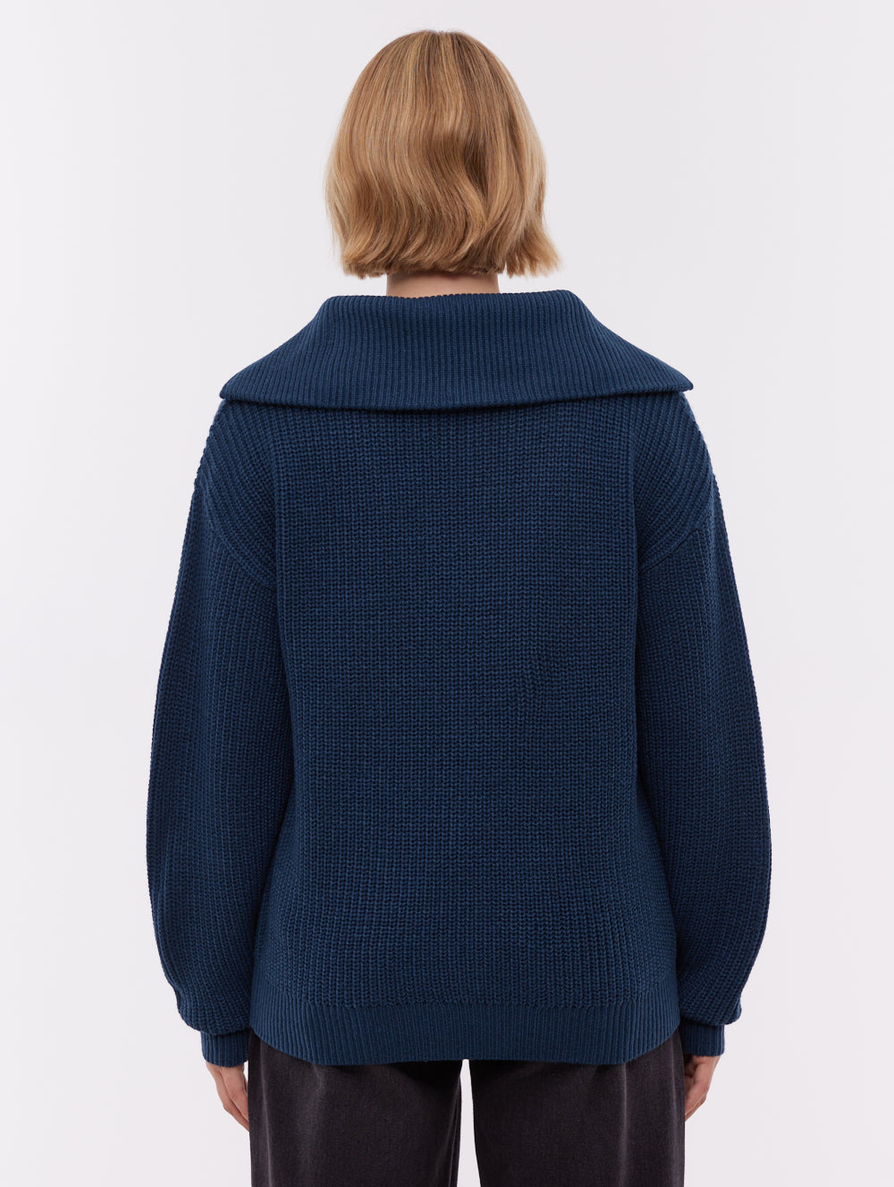 Audreena Blue NY018 Knit 1/4 Zips Oversized Collar Shot 3