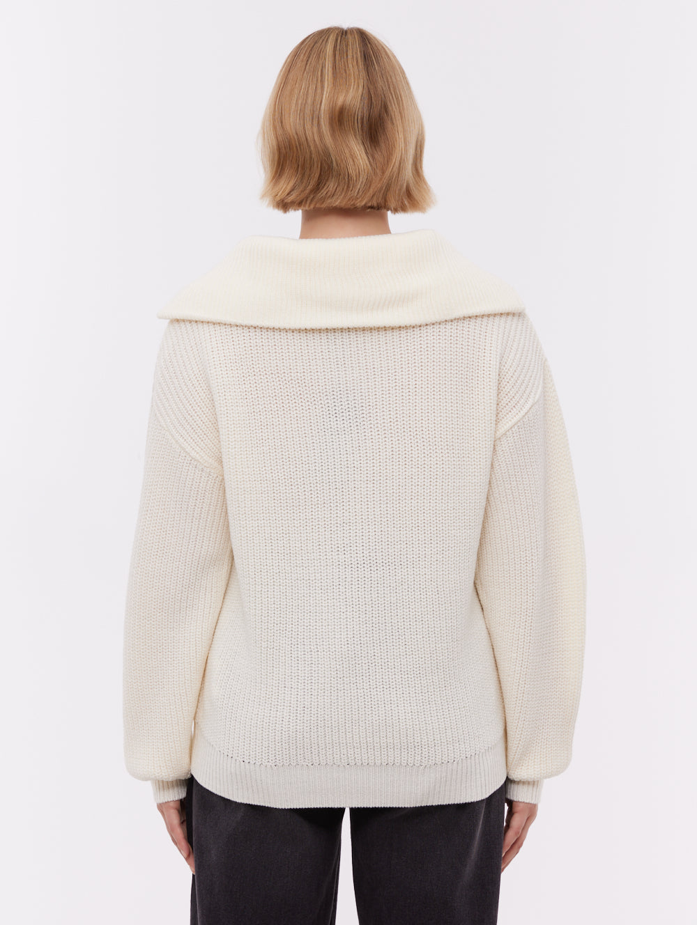Audreena White WH007 Knit 1/4 Zips Oversized Collar Shot 3