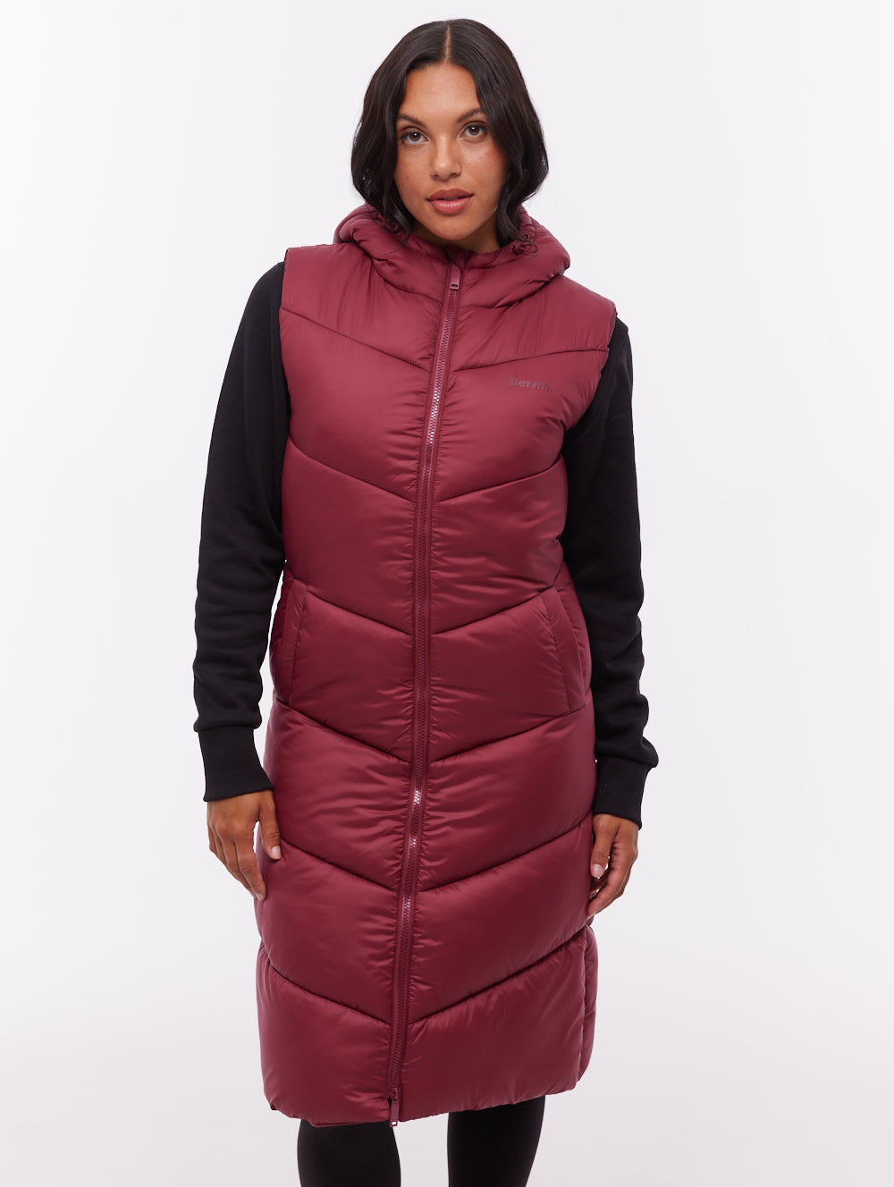 Illy Longline Chevron Puffer Vest - Red
