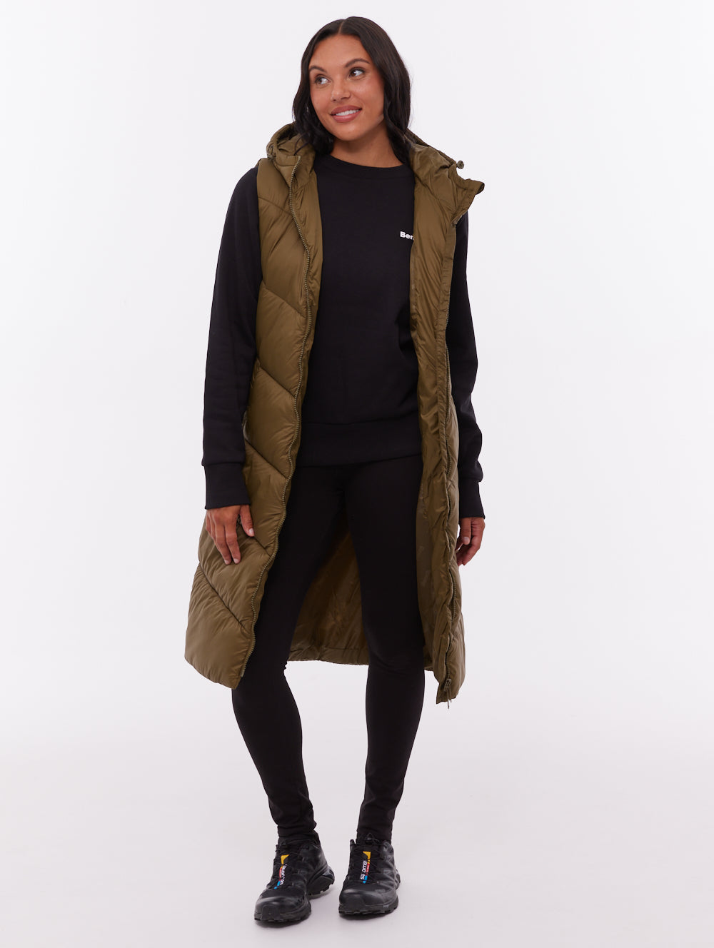 Illy Longline Chevron Puffer Vest - Green
