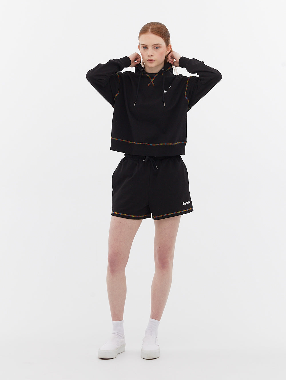 French Terry Cropped Hoodie with Multi Colour Stitch - BLEHA0419M